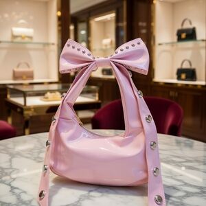 Doll Kill Pink Patent Bow-Handle Shoulder Bag